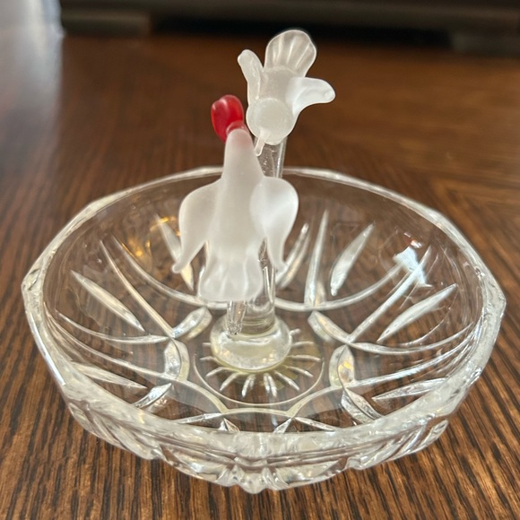 Art Glass Ring/Trinket Dish with Frosted Glass Birds - Picture 3 of 5